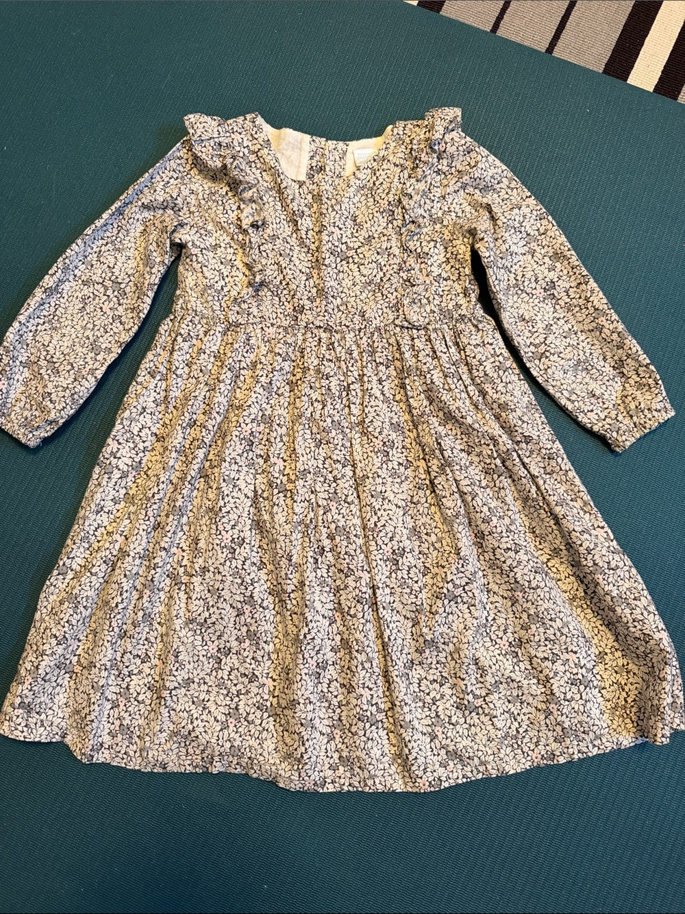 Edgehill Collection Blue and White Floral Ruffle Long Sleeve Dress